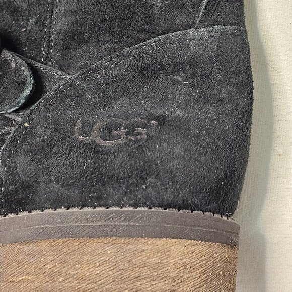 UGG Australia Black Suede Leather Shearling Zip Mid Calf Boots Women's Size 6 - Picture 7 of 11